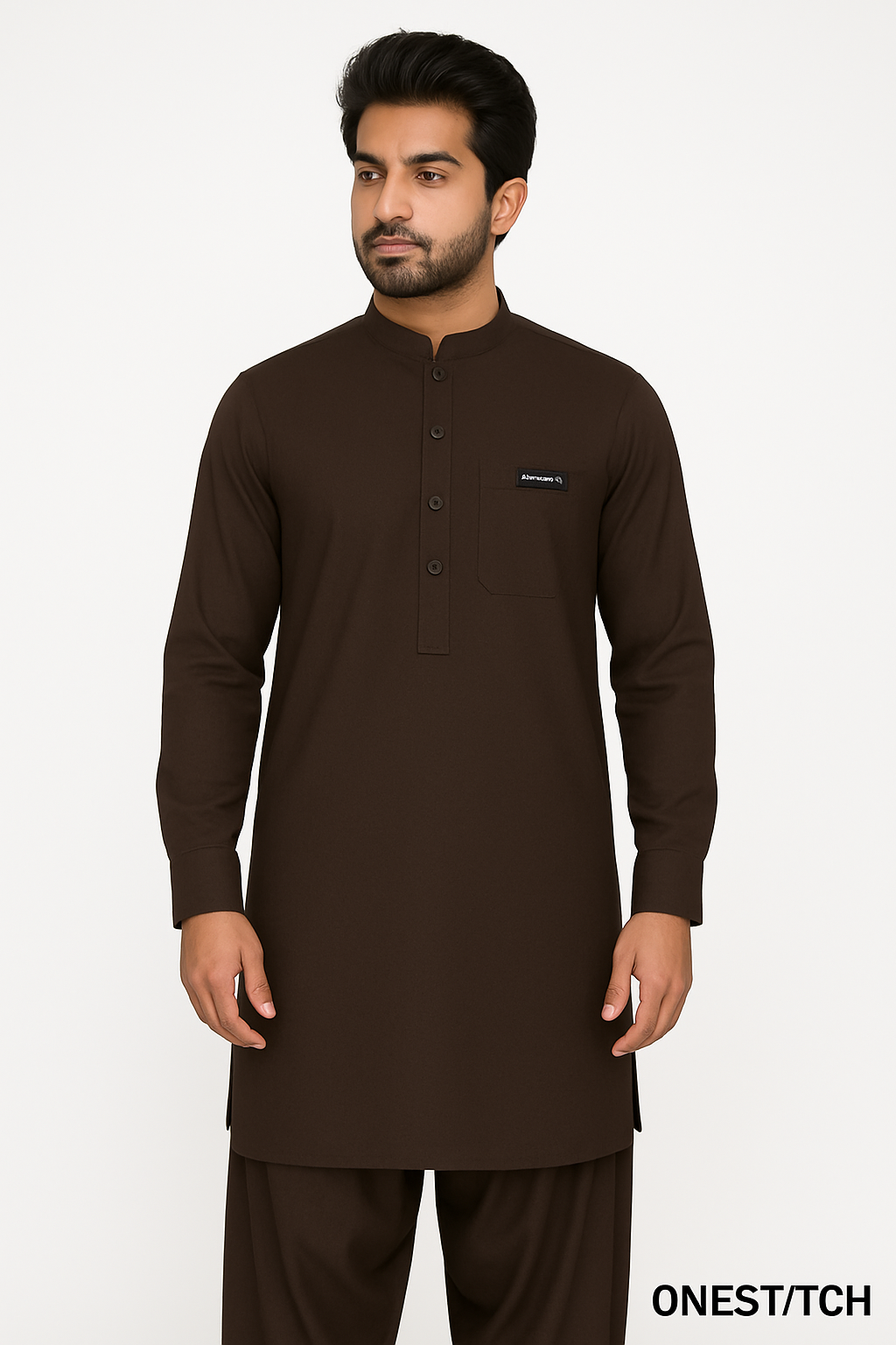 Men’s Premium Unstitched Lawn Suit – Chocolate Brown