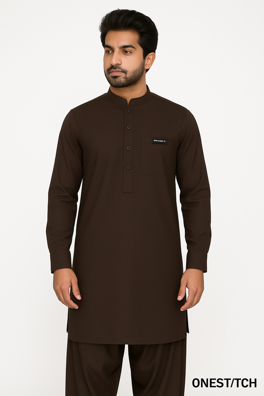 Men’s Premium Unstitched Lawn Suit – Chocolate Brown