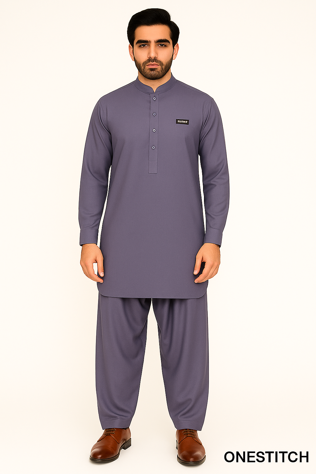 Men's Slate Purple Shalwar Kameez - Premium Wash & Wear by ONESTITCH