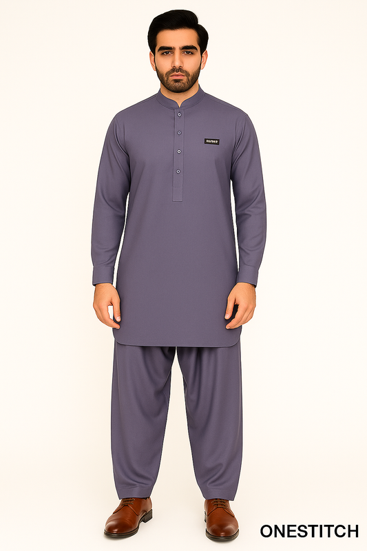 Men's Slate Purple Shalwar Kameez - Premium Wash & Wear by ONESTITCH
