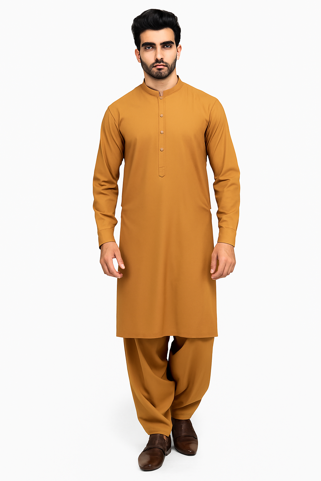 ONESTITCH Men's Camel Brown Shalwar Kameez