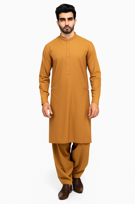 ONESTITCH Men's Camel Brown Shalwar Kameez