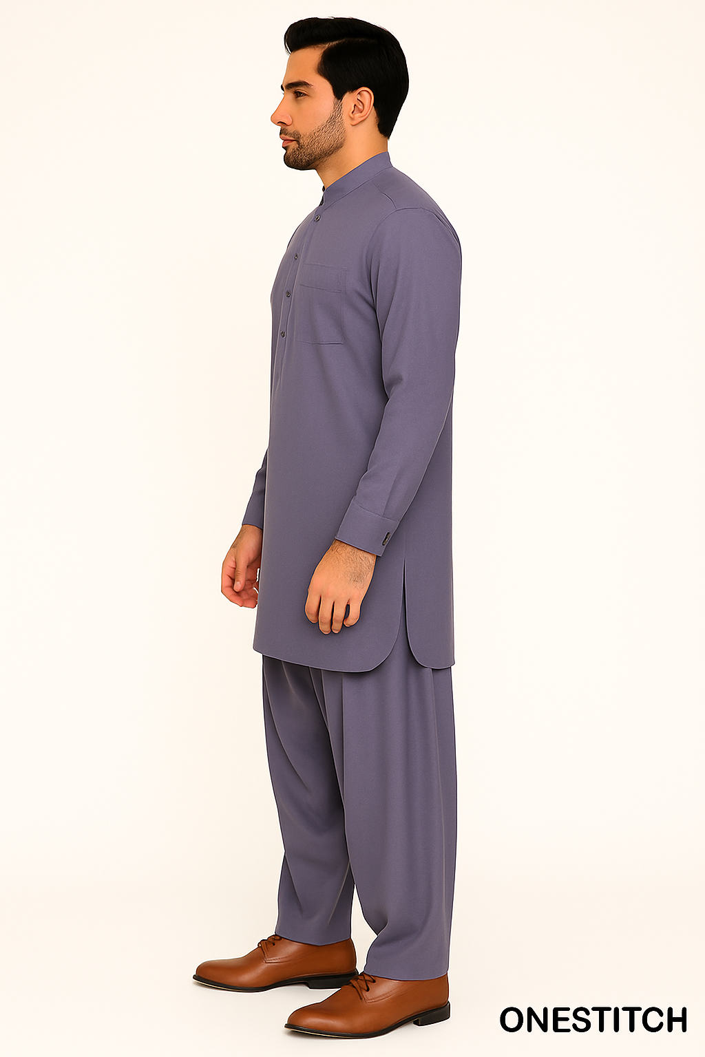 Men's Slate Purple Shalwar Kameez - Premium Wash & Wear by ONESTITCH