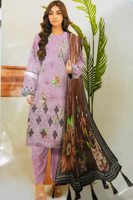 Digital Print Lawn LaserCut Daman Embroidered Shirt With Bamber Tassal Dupatta