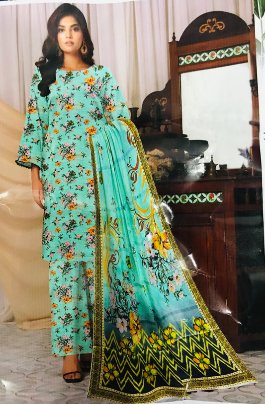 Ideas Digital Print Bana Dora Slub Shirt With Voil Dupatta