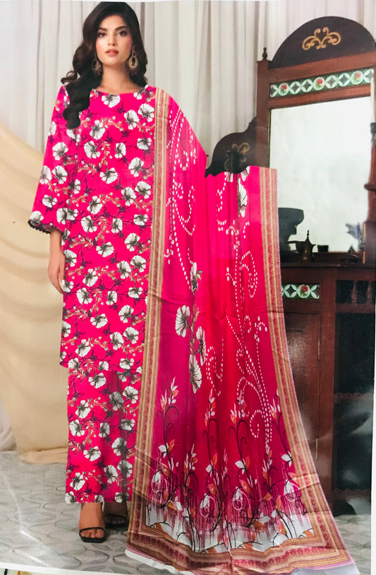 Ideas Digital Print Bana Dora Slub Shirt With Voil Dupatta