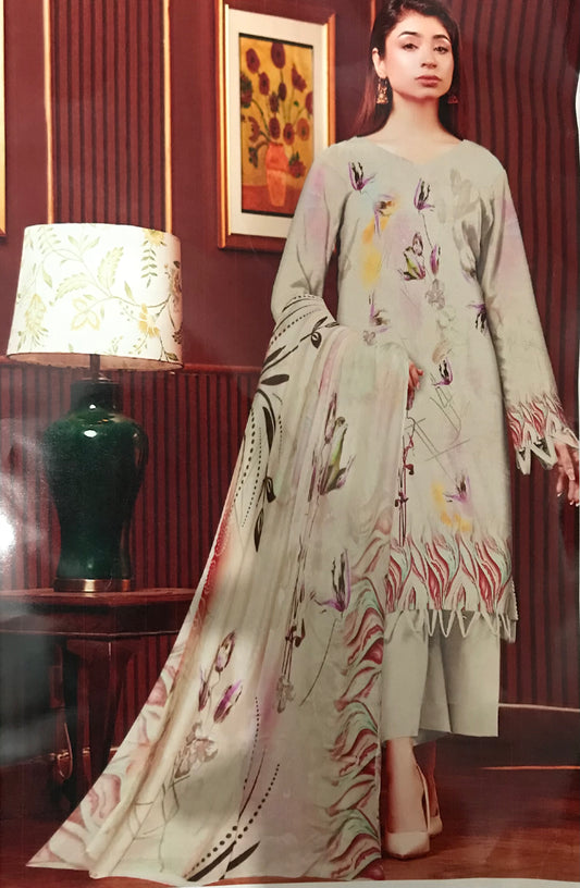 SANA SAFINAZ PRIMIUM LAWN  (Digital Print Lawn Bana Dora Shirt With Voil Dupatta