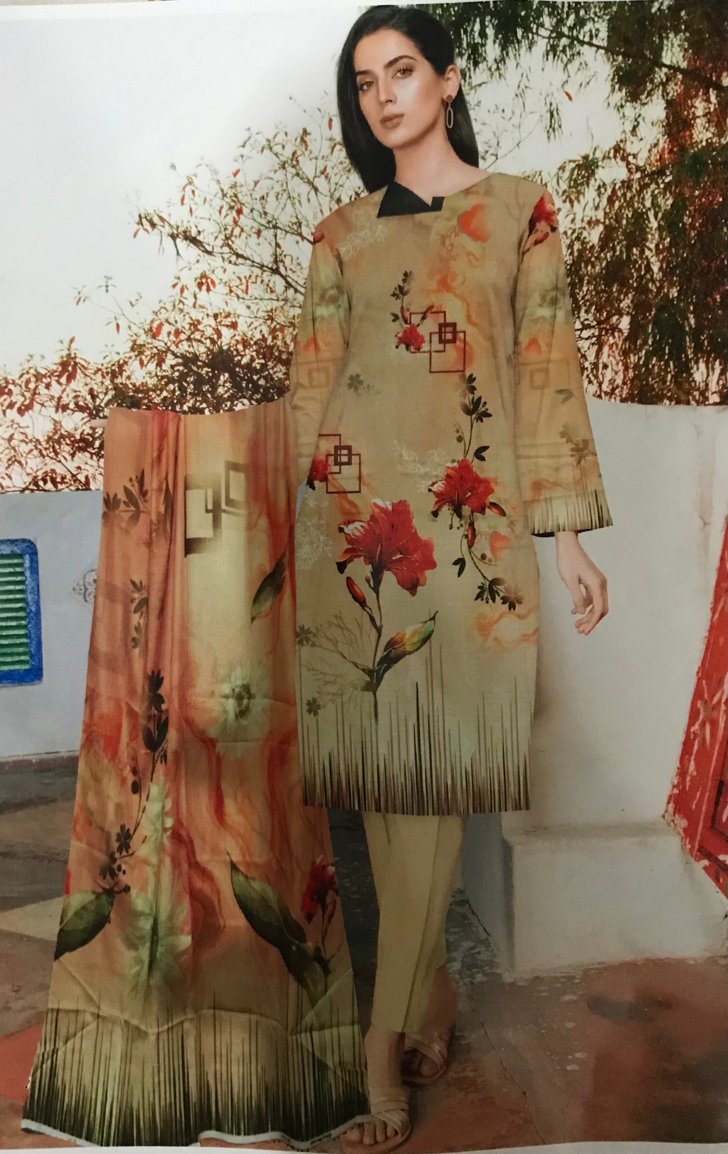 SANA SAFINAZ PRIMIUM LAWN  (Digital Print Lawn Bana Dora Shirt With Voil Dupatta