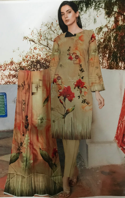 SANA SAFINAZ PRIMIUM LAWN  (Digital Print Lawn Bana Dora Shirt With Voil Dupatta
