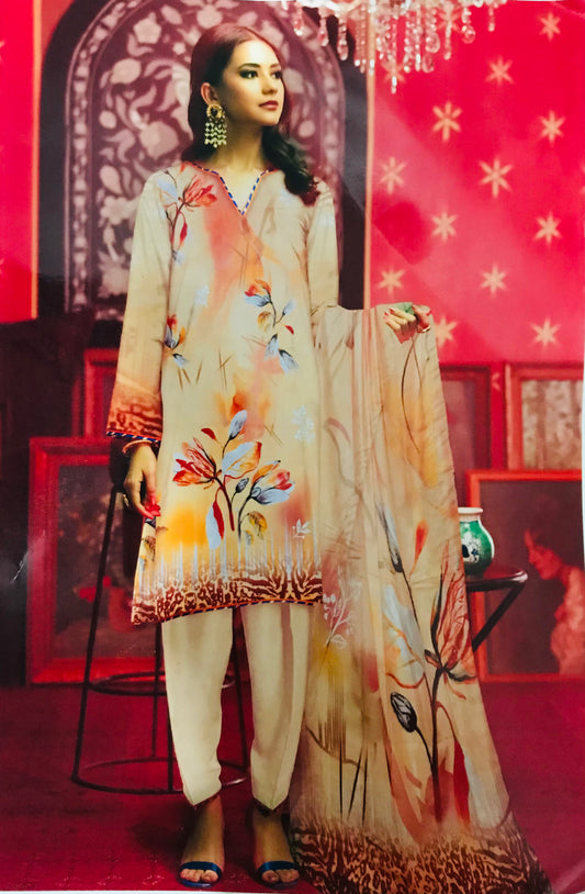 SANA SAFINAZ PRIMIUM LAWN  (Digital Print Lawn Bana Dora Shirt With Voil Dupatta)
