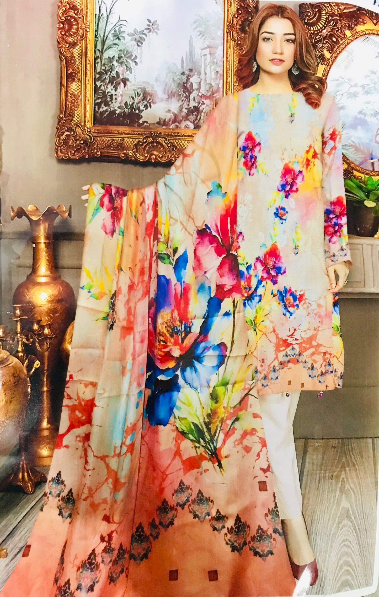 SANA SAFINAZ PRIMIUM LAWN  (Digital Print Lawn Bana Dora Shirt With Voil Dupatta)