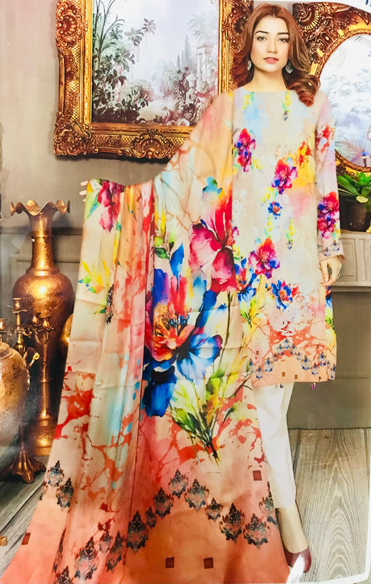 SANA SAFINAZ PRIMIUM LAWN  (Digital Print Lawn Bana Dora Shirt With Voil Dupatta)