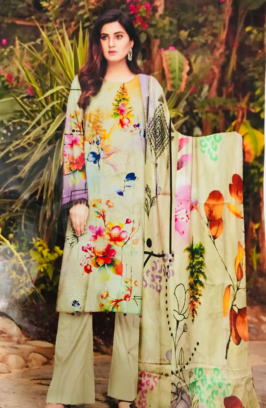 SANA SAFINAZ PRIMIUM LAWN  (Digital Print Lawn Bana Dora Shirt With Voil Dupatta)